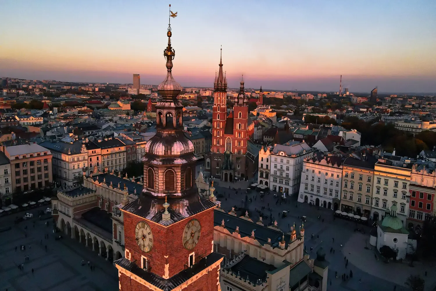 Town Hall Tower and the Main Market Square in Kraków, Poland