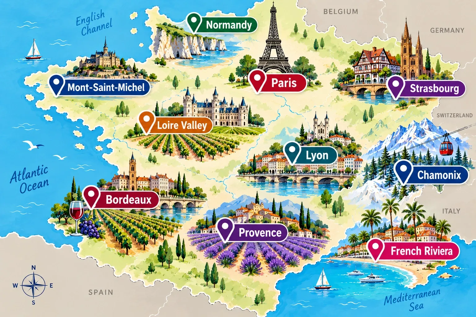 Map of the Best Places to Visit in France