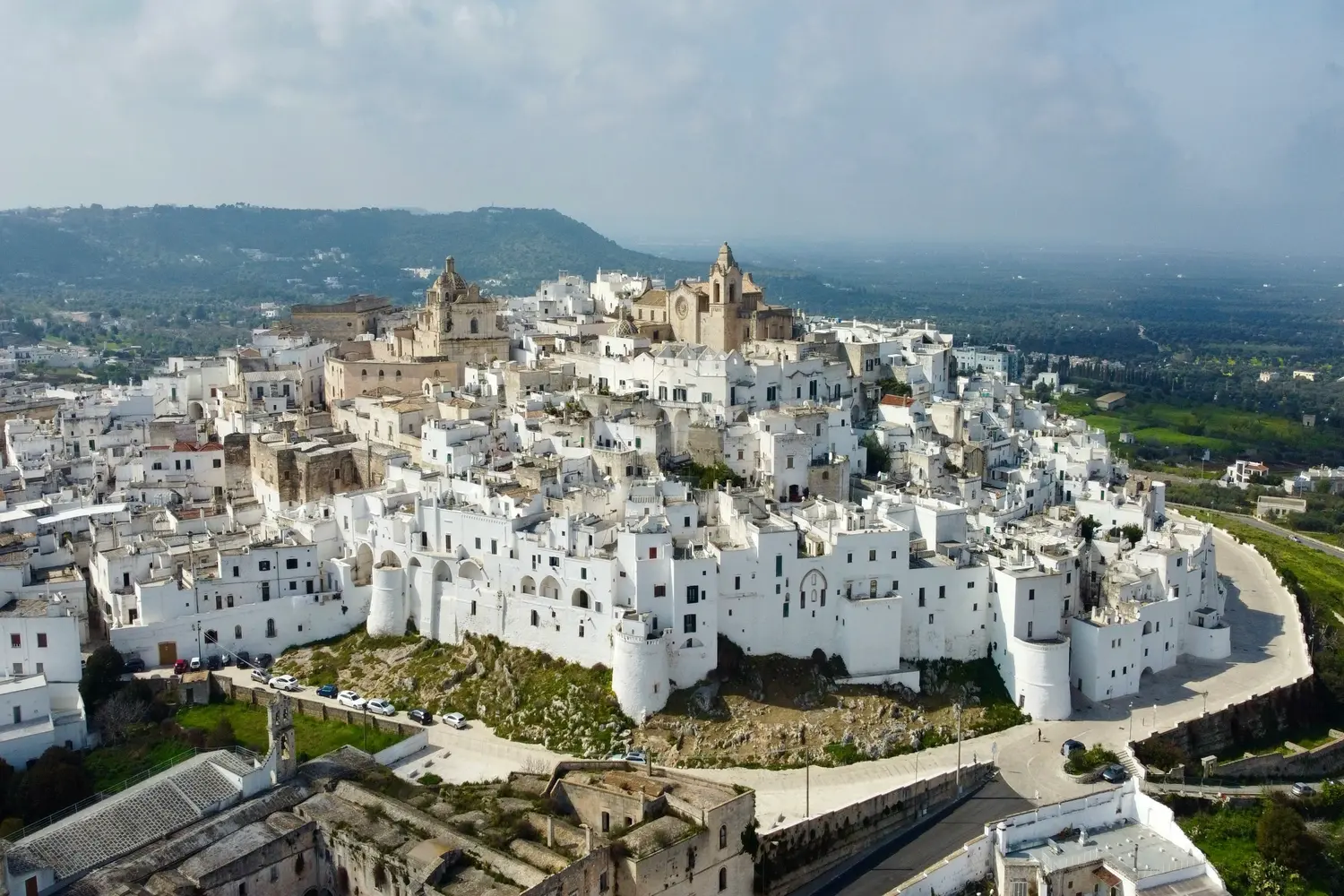 Historic hill town known as the "White City" located in the Puglia region of Italy