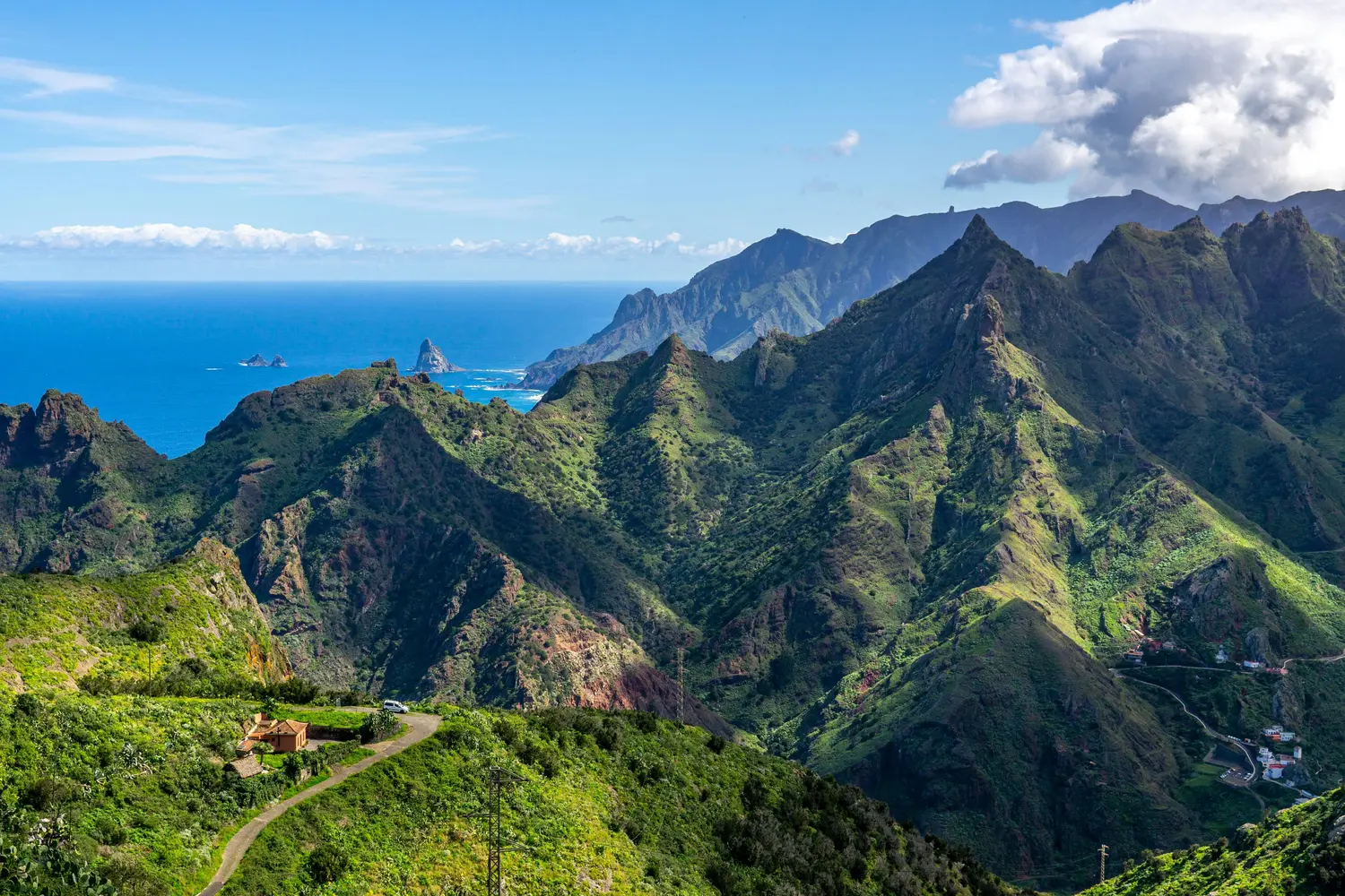 Scenic view of the mountains and ocean in Tenerife, Spain