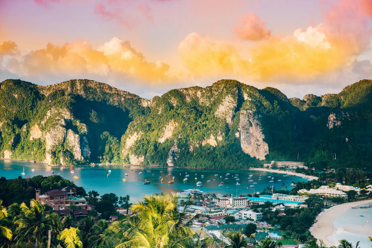 Loh Dalum Bay and Tonsai Village on Koh Phi Phi Don in the Phi Phi Islands, Thailand