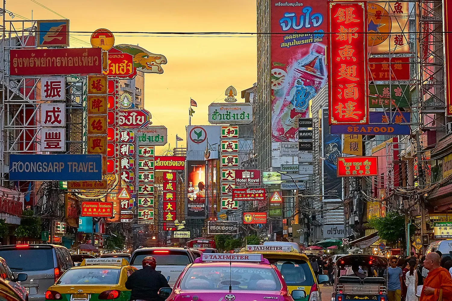 Yaowarat Road, the famous main artery of Chinatown in Bangkok, Thailand.