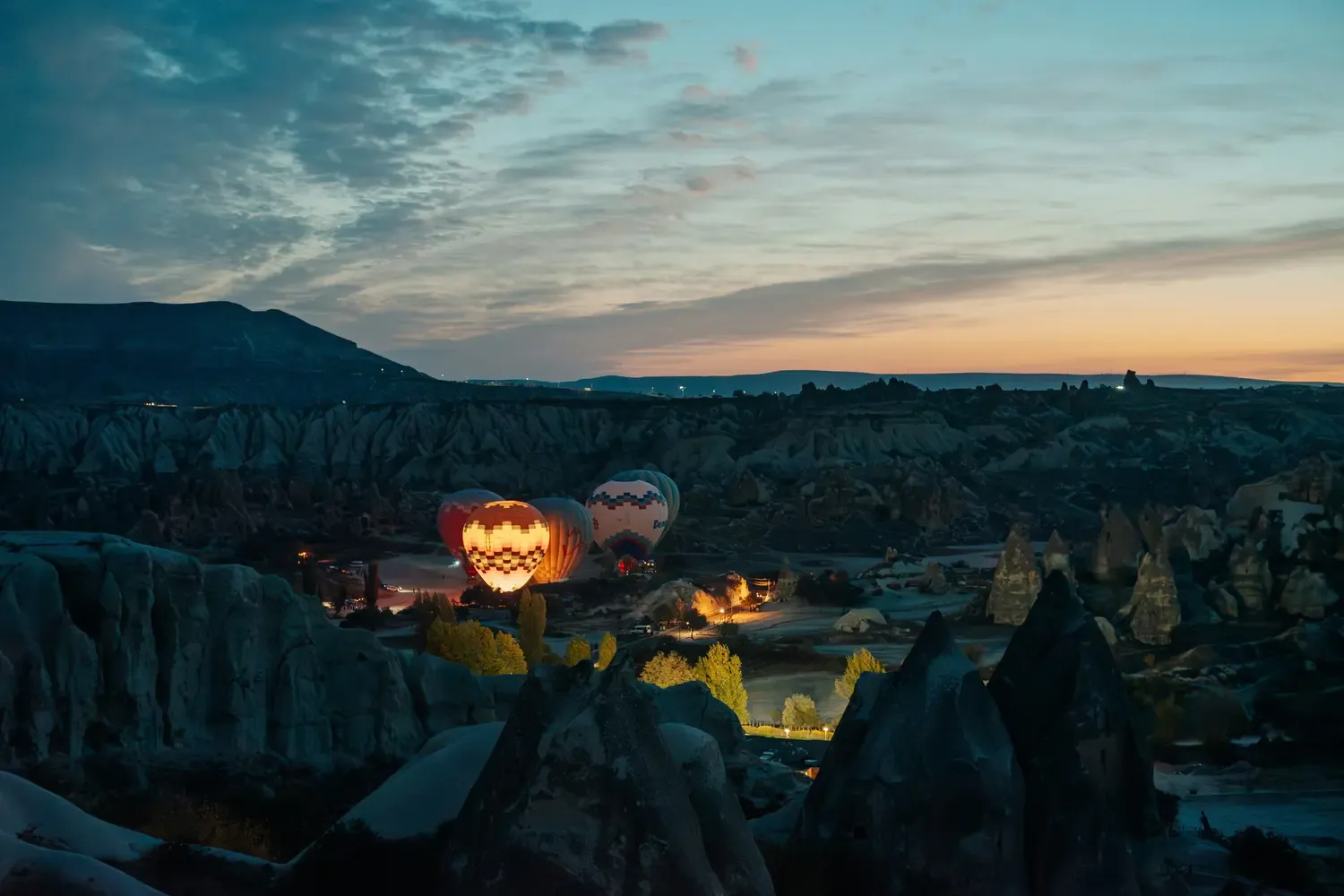 Glowing hot air balloons, Turkey