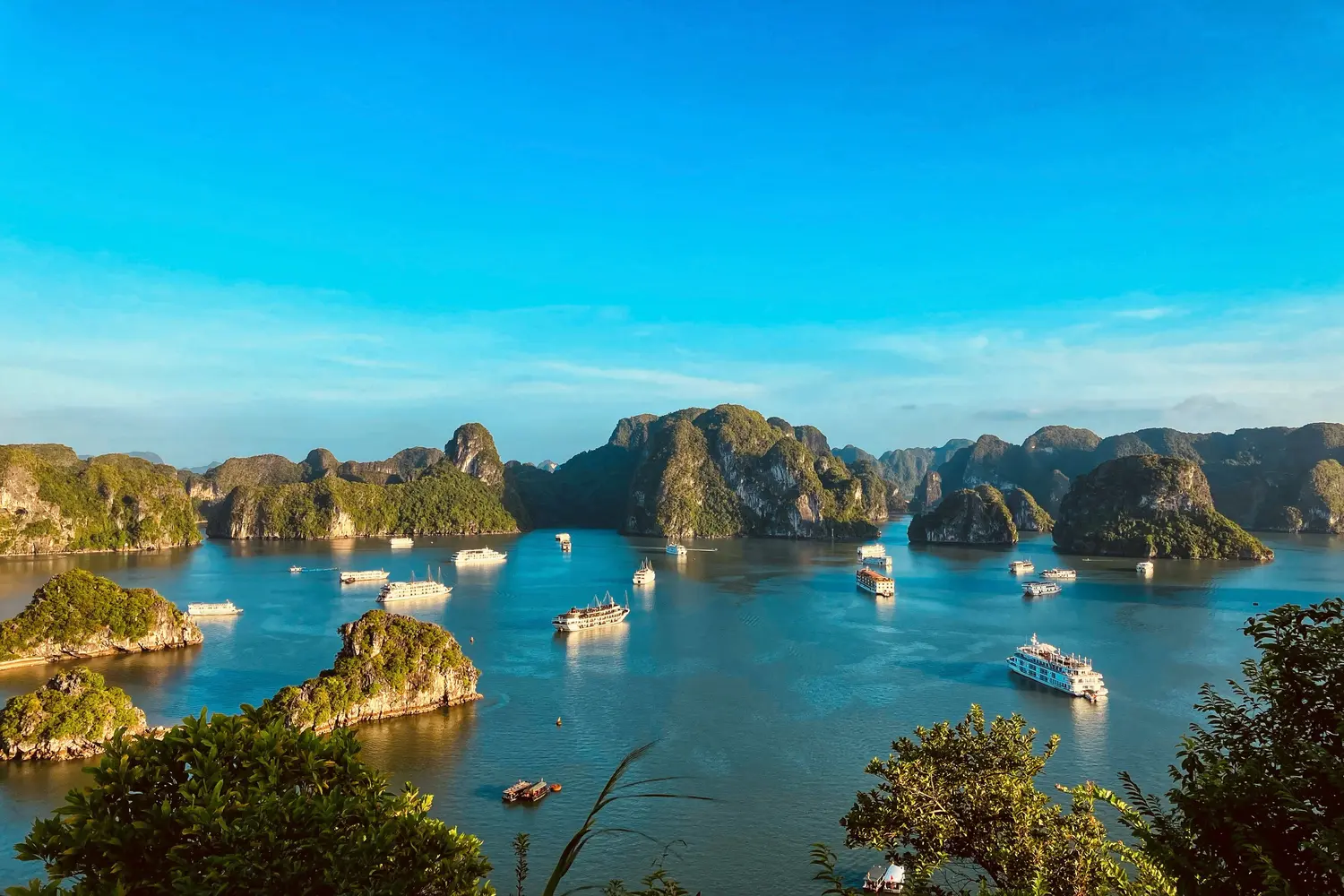 Stunning limestone karsts and emerald waters of Hạ Long Bay in Vietnam