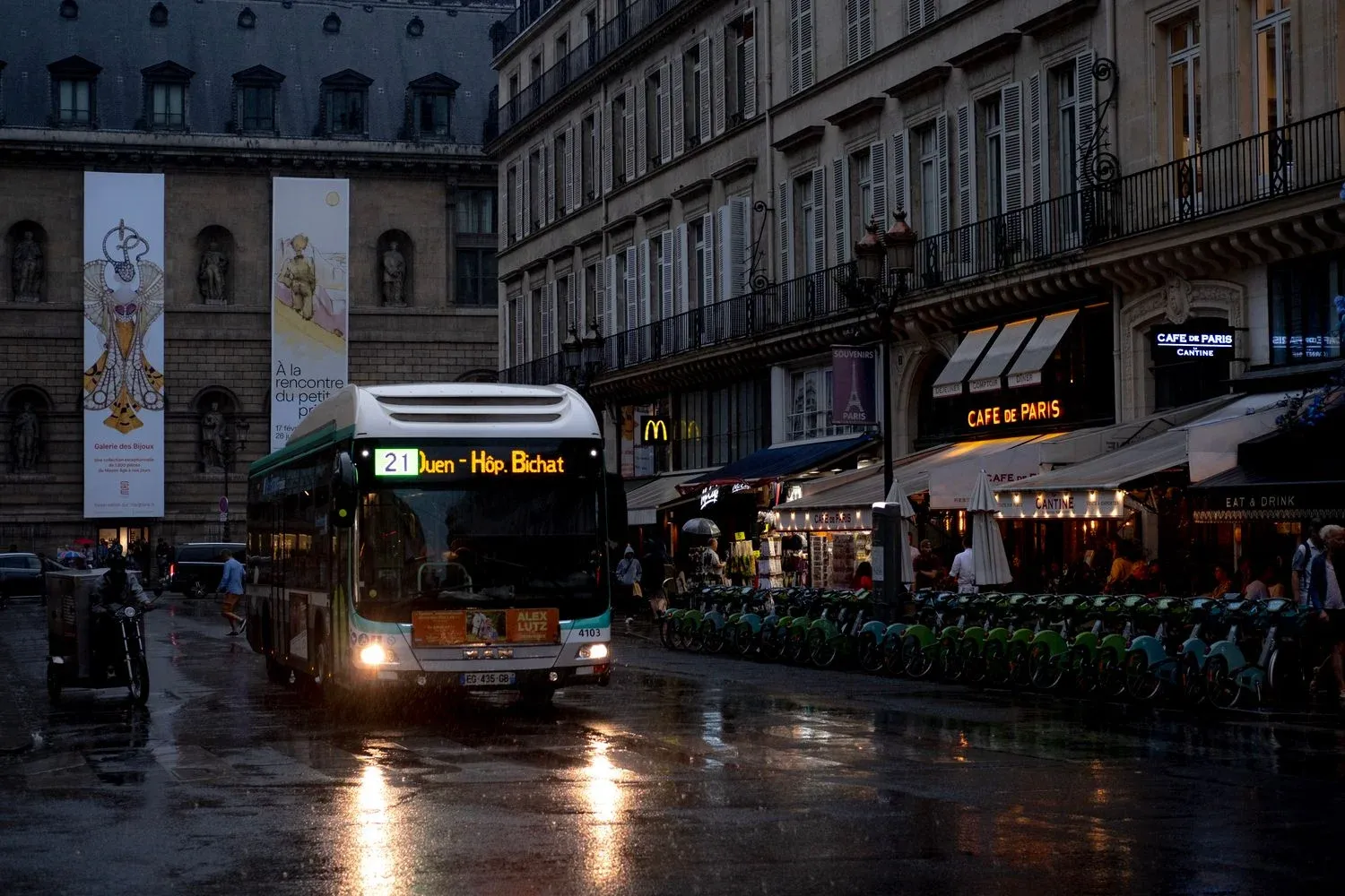 A bus navigating in Paris streets