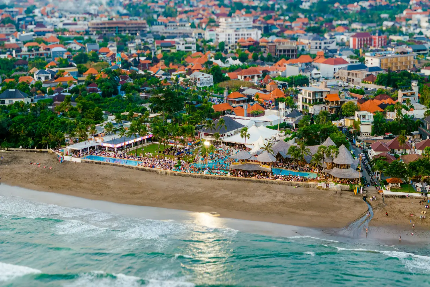 FINNS Beach Club along the coastline of Berawa Beach in Canggu, Bali, Indonesia