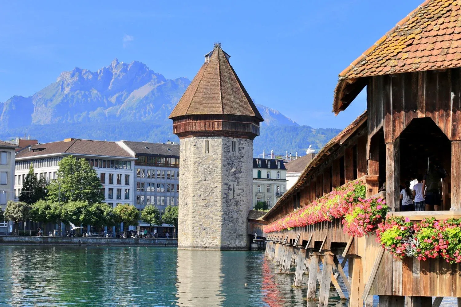 Chapel Bridge and Water Tower in Lucerne, Switzerland