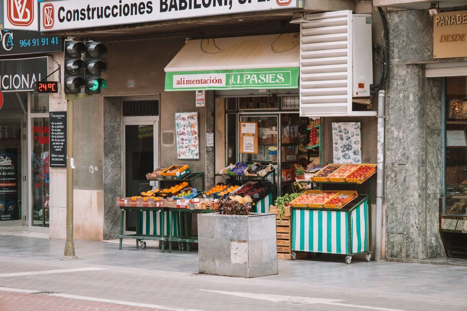 Colorful street market in Valencia, Spain