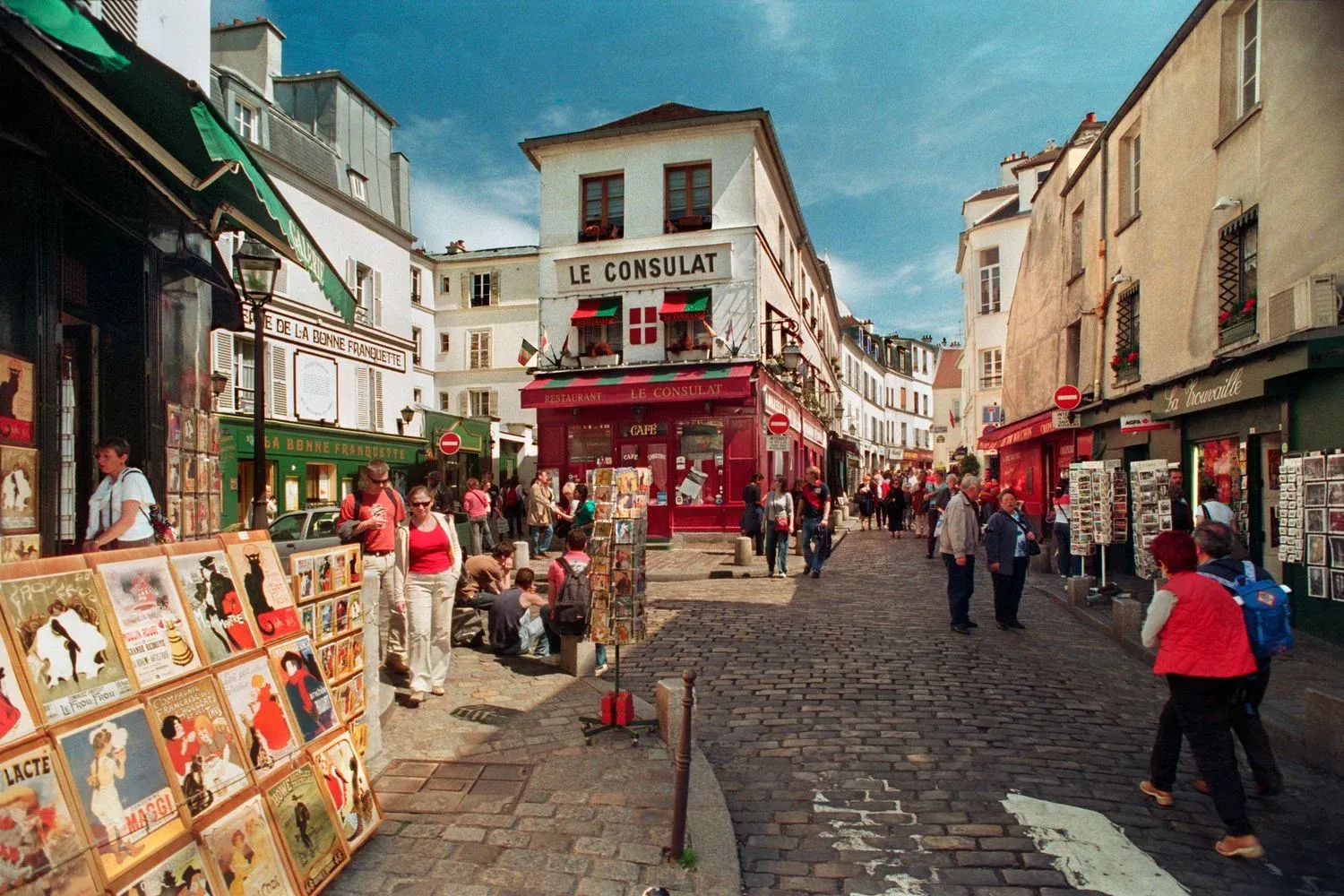 Montmartre's cobblestone market street, Paris, France