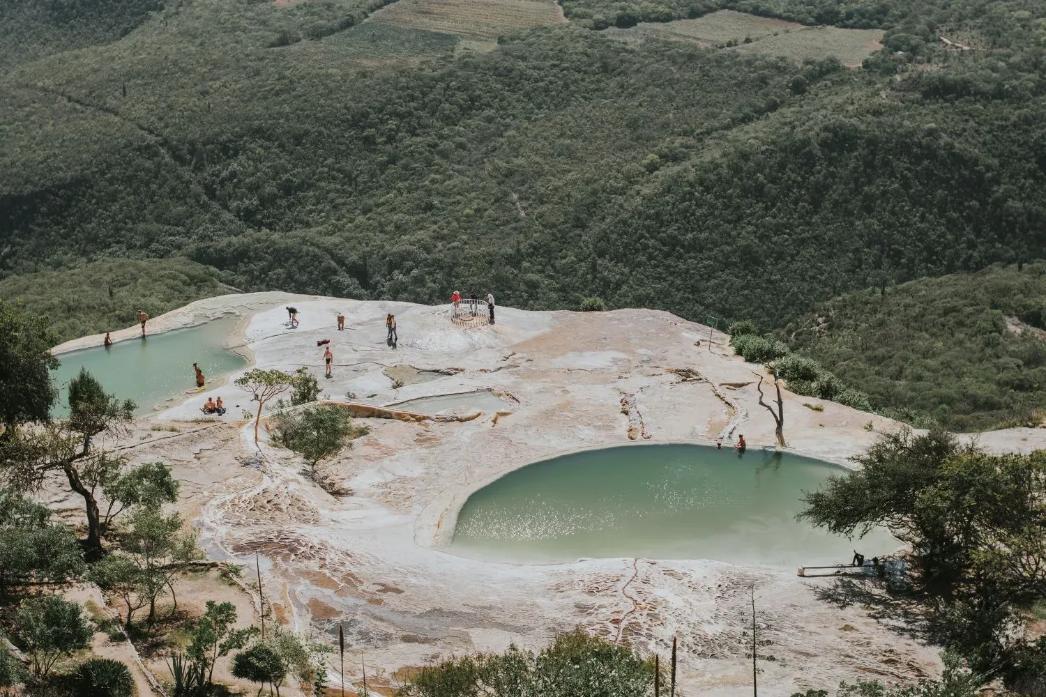 Natural rock formations and mineral pools of Hierve el Agua in Oaxaca