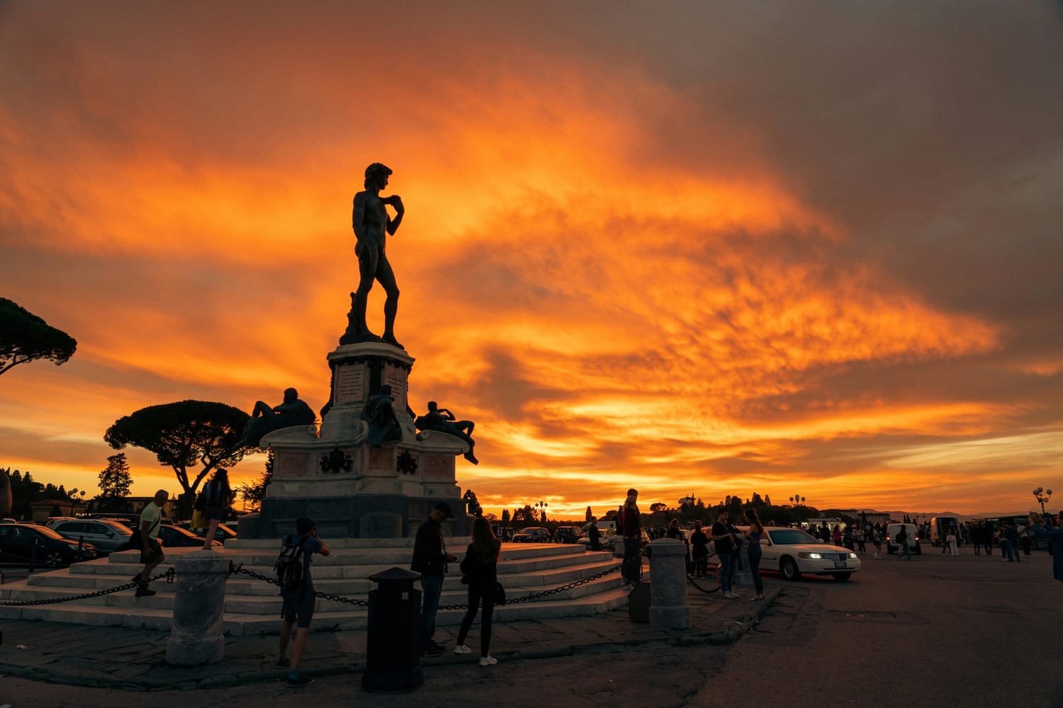 bronze replica of Michelangelo’s David at Piazzale Michelangelo in Florence, Italy