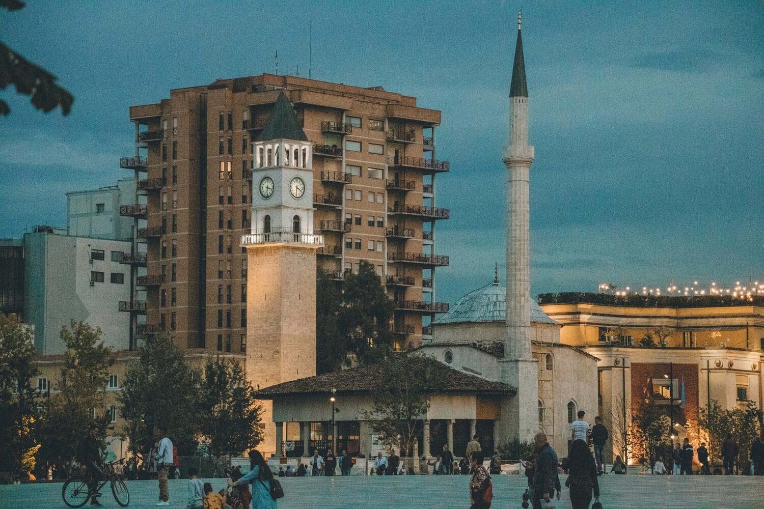 Et'hem Bey Mosque and the adjacent Clock Tower of Tirana in Tirana, Albania