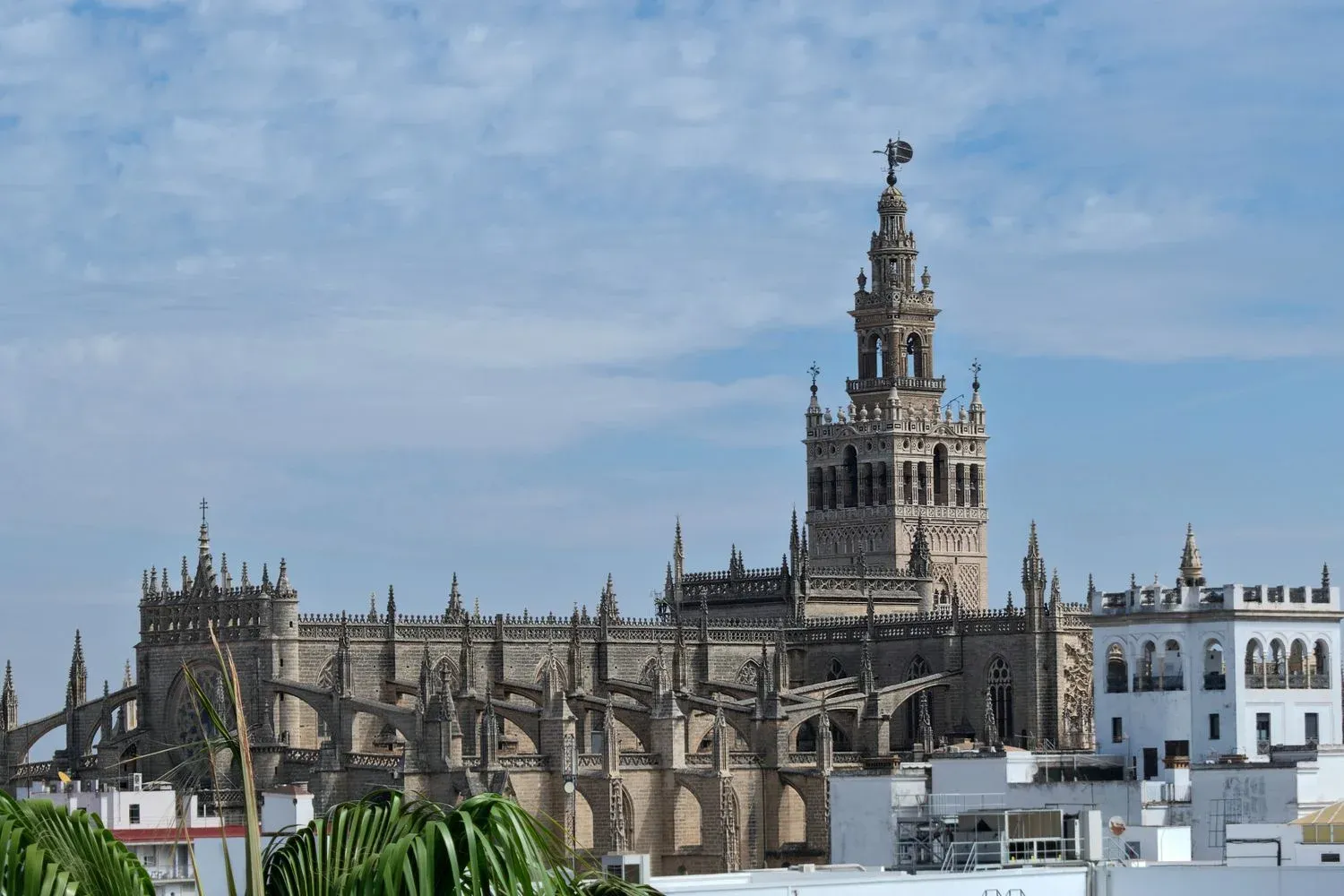 View of the iconic Giralda Tower and Seville Cathedral in sunny Andalucía, Spain