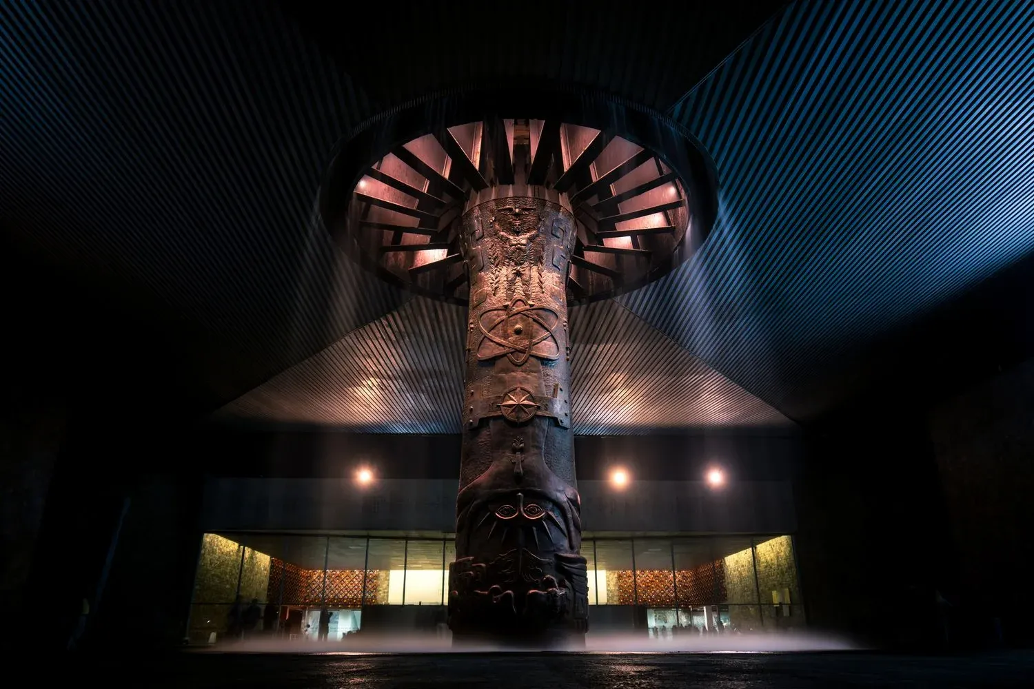 View of the iconic water column at the National Museum of Anthropology in Mexico City