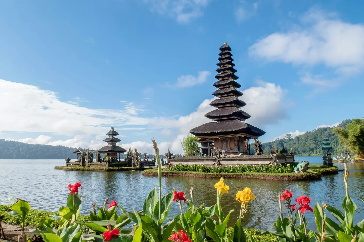 Pura Ulun Danu Beratan, a famous water temple located in the mountainous region of Bedugul, Bali, Indonesia