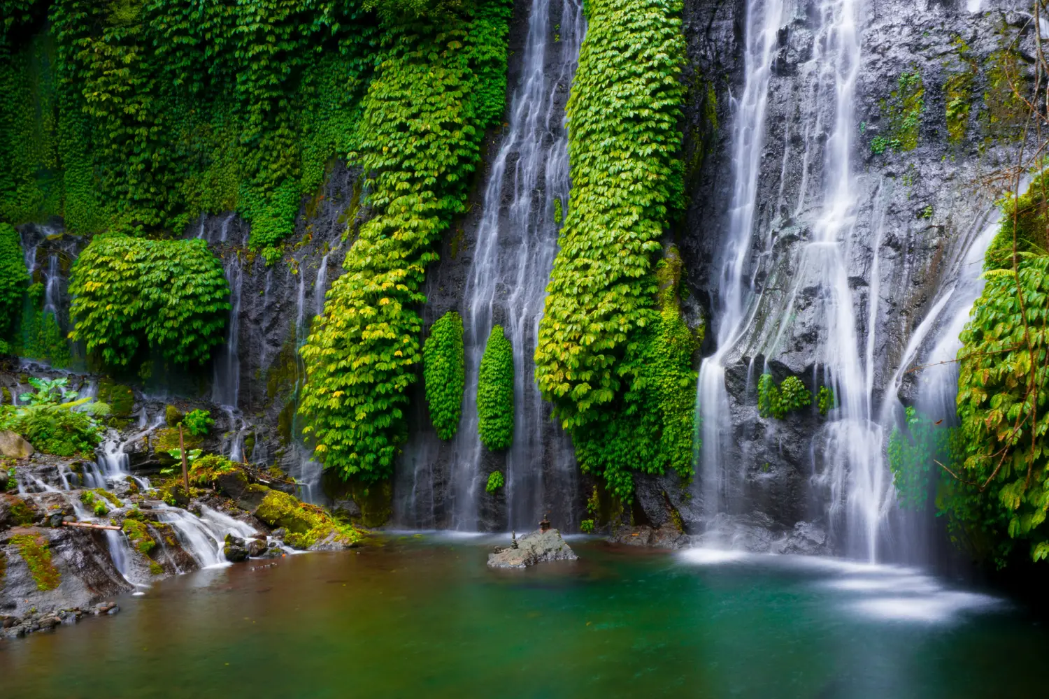 Banyumala Twin Waterfalls, located in the northern highlands of Bali, Indonesia