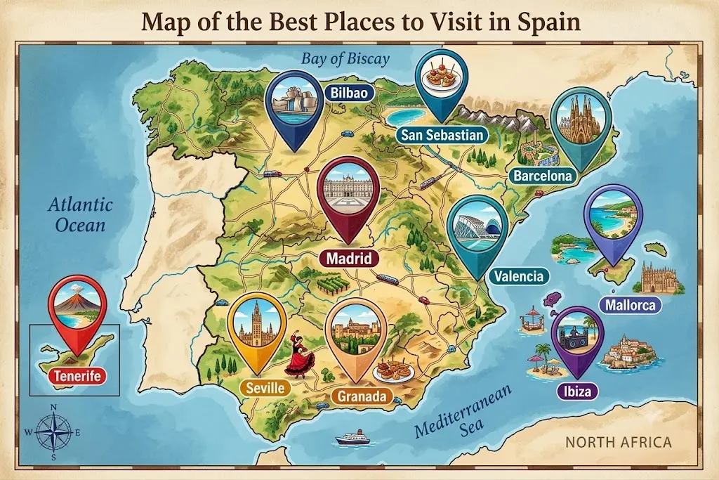 Map of the Best Places to Visit in Spain