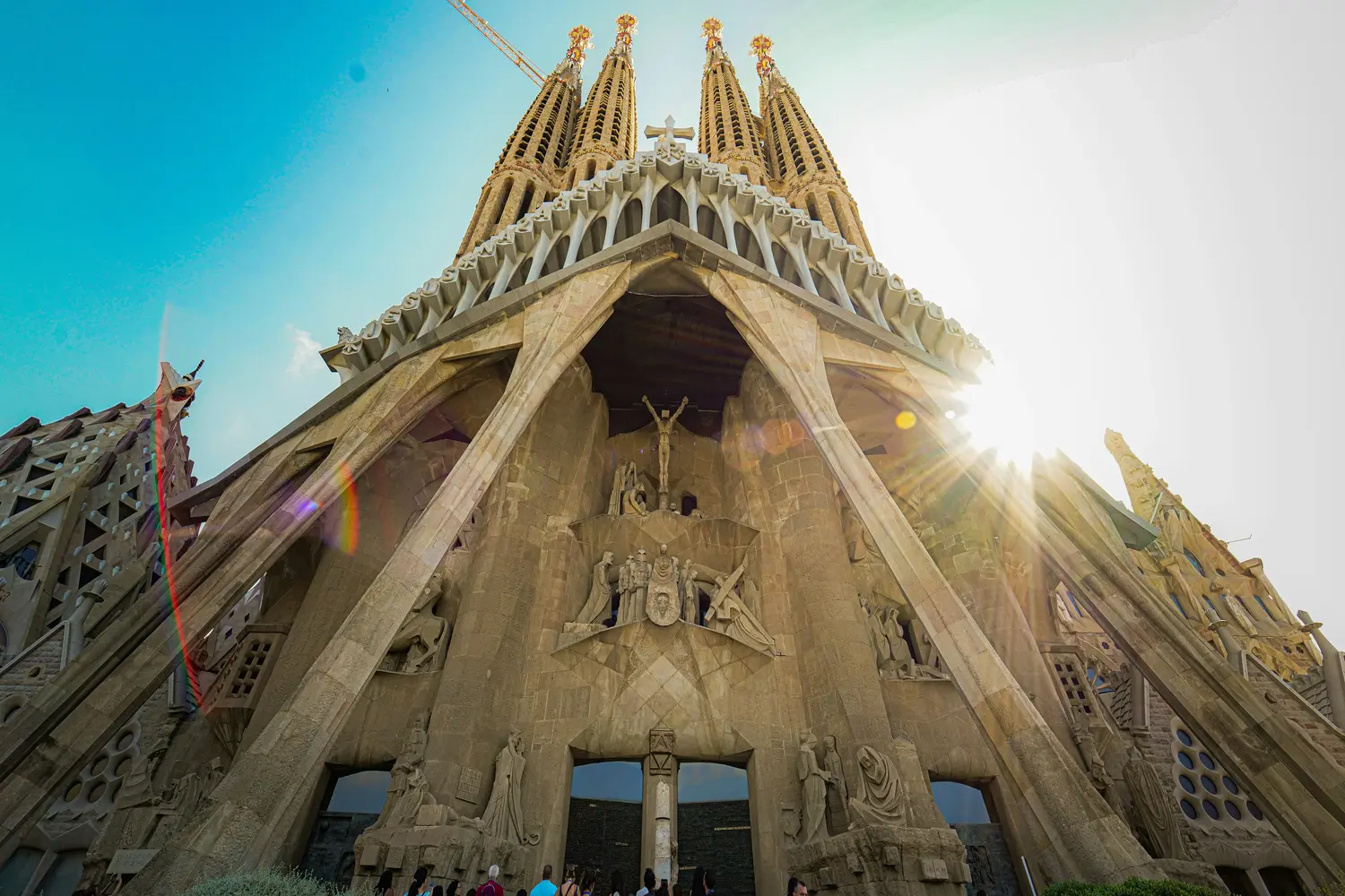 Passion Façade of the iconic Sagrada Família in Barcelona, Spain