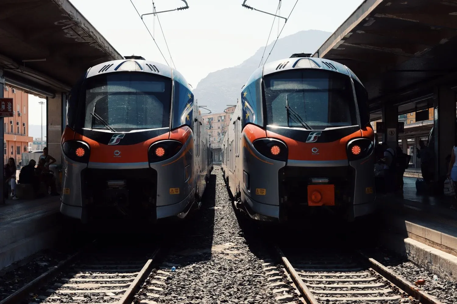 trains at Palermo station in Sicily, Italy
