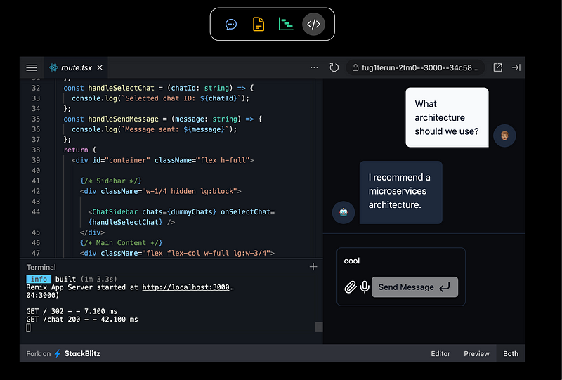 Preview your initial product with boilerplate react code generation with fully managed development environment