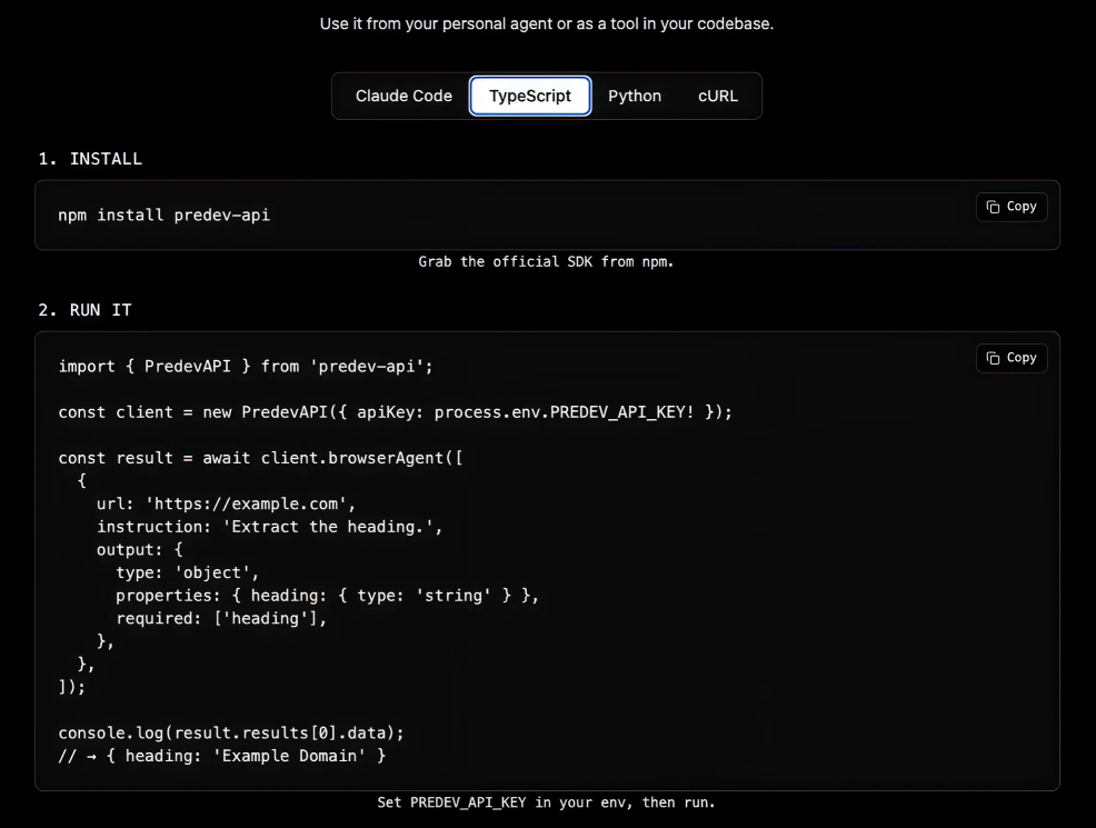 PREDEV LABS Browser Agents SDK TypeScript Example