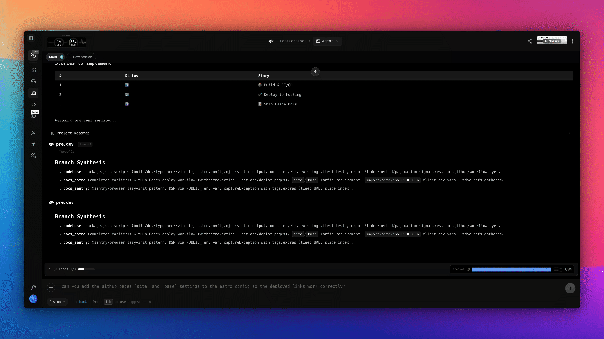 Launch the slash command palette by typing "/"