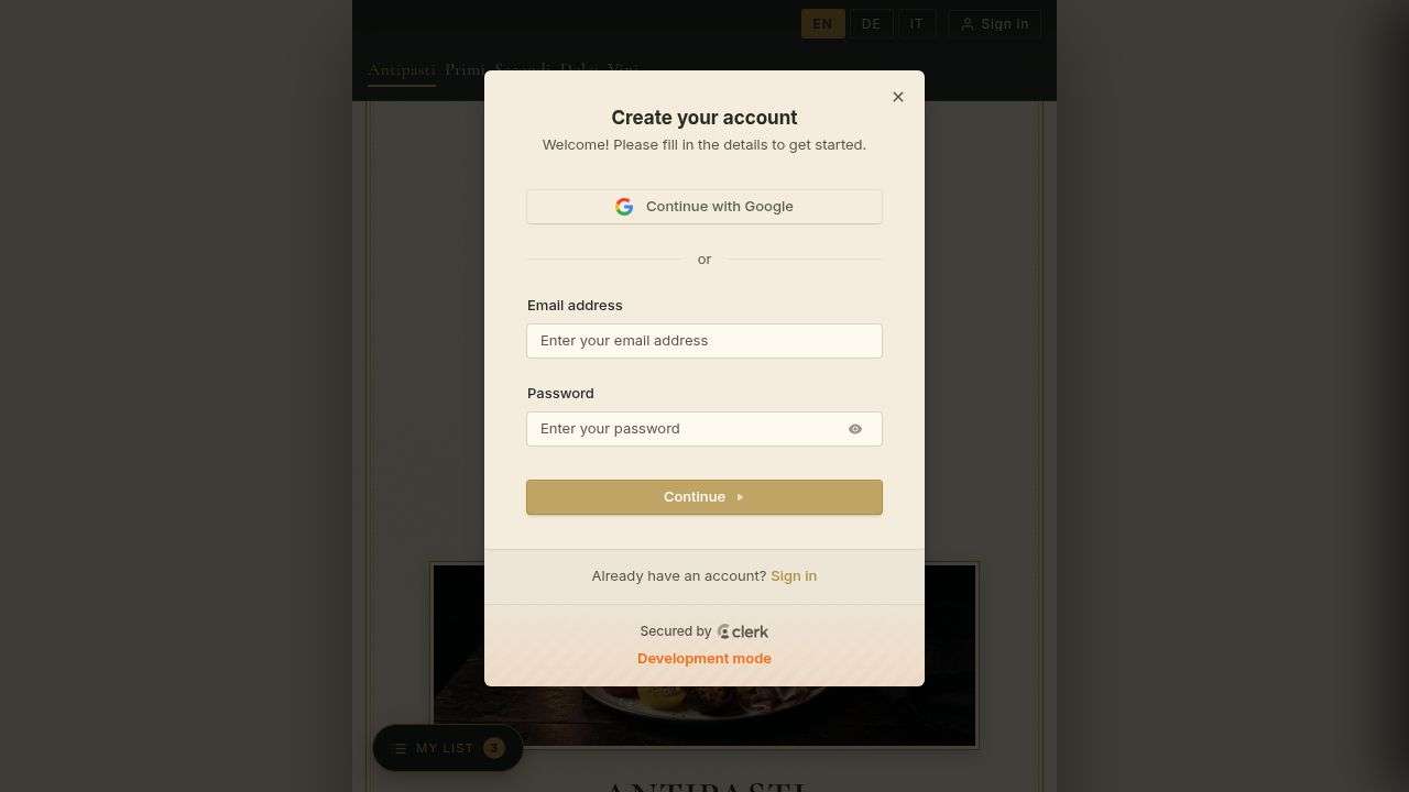 Sign Up Screen powered by Clerk and delivered through pre.dev