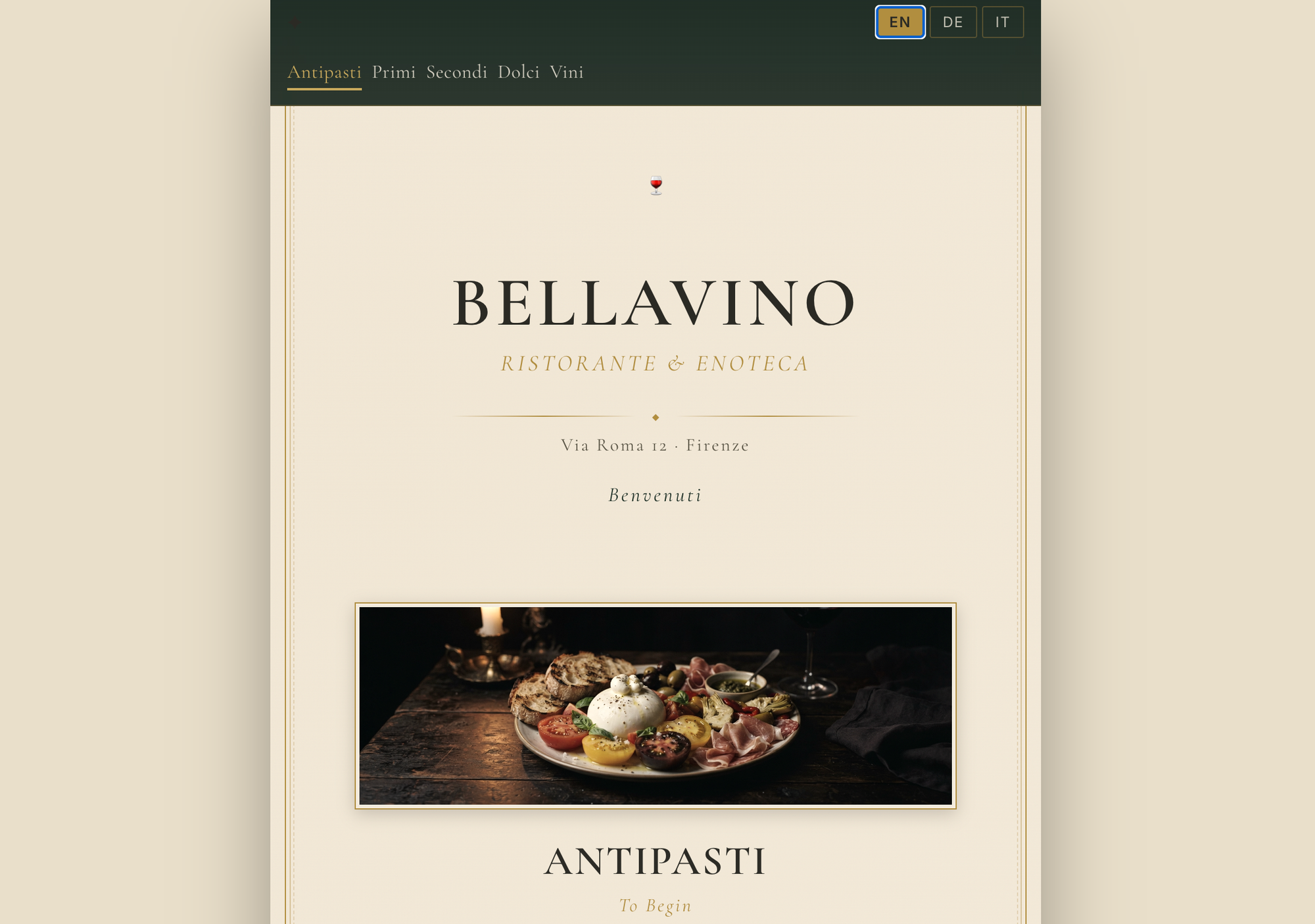 A digital menu built with predev