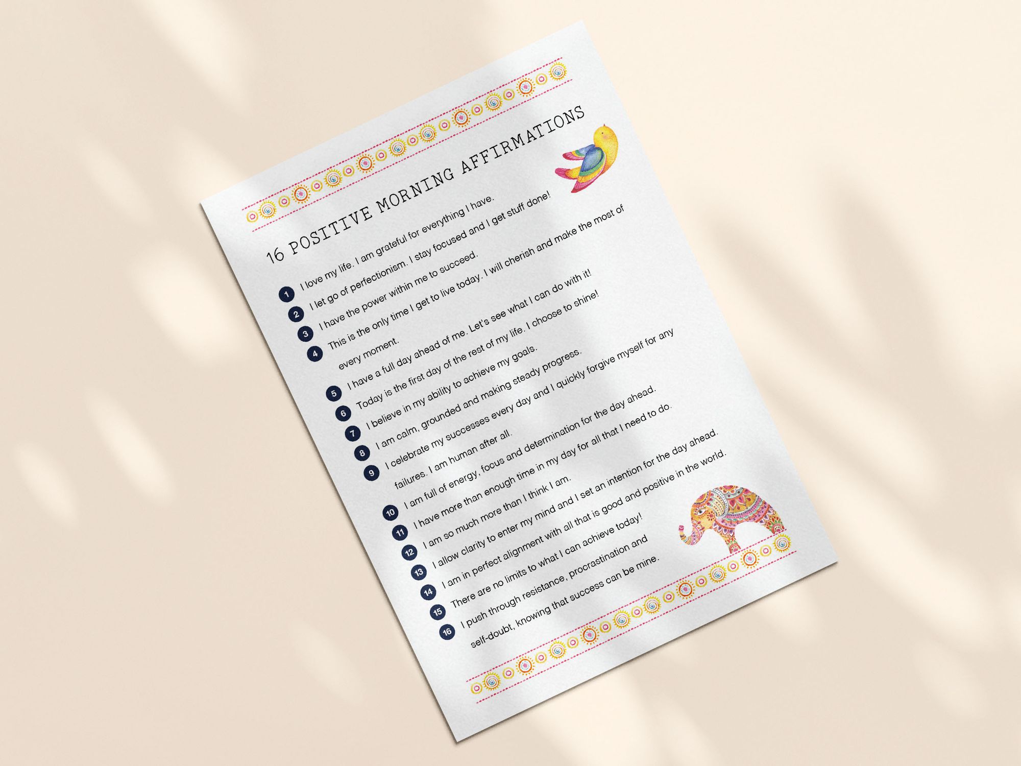16 printable positive morning affirmations - download the PDF and print at home.
