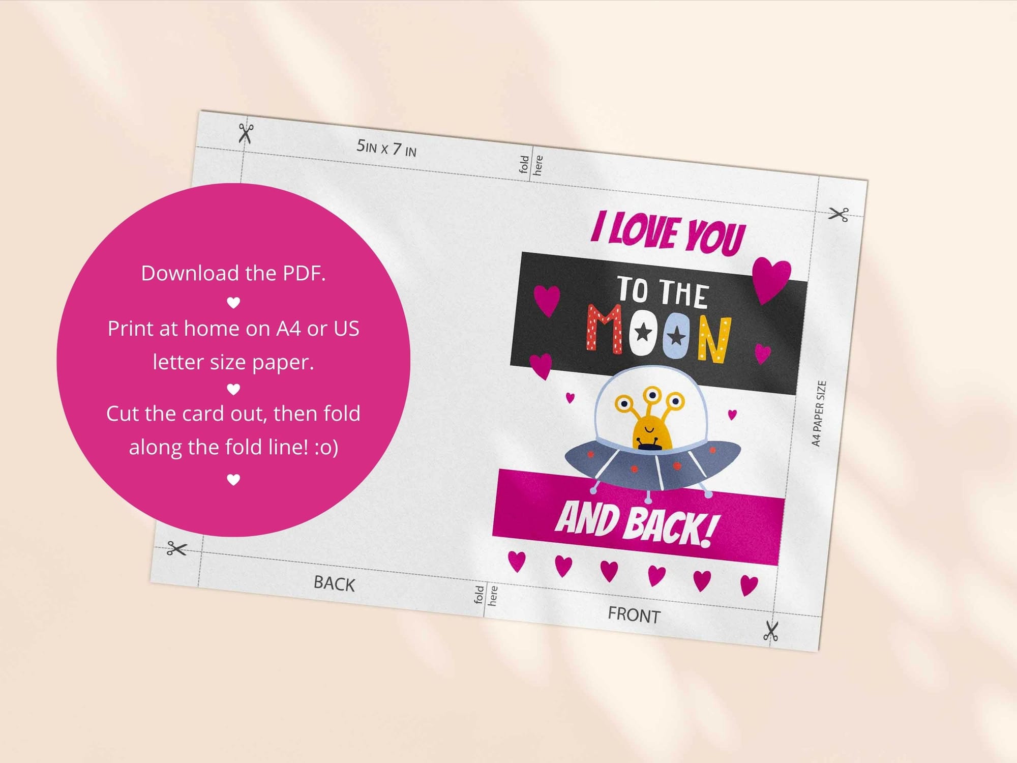 Printable friendship card template - both an A4 and US Letter print template are included in this download.