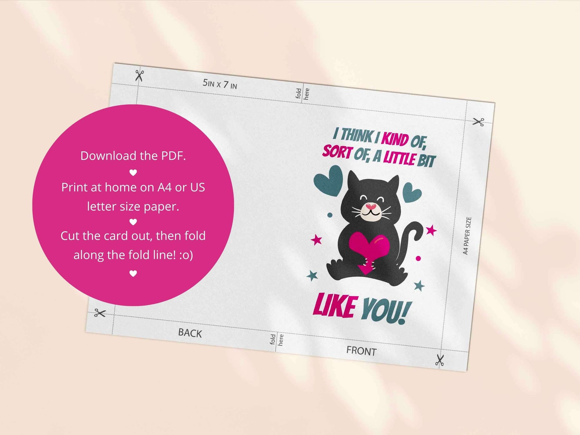 Printable friendship card template - both an A4 and US Letter print template are included in this download.
