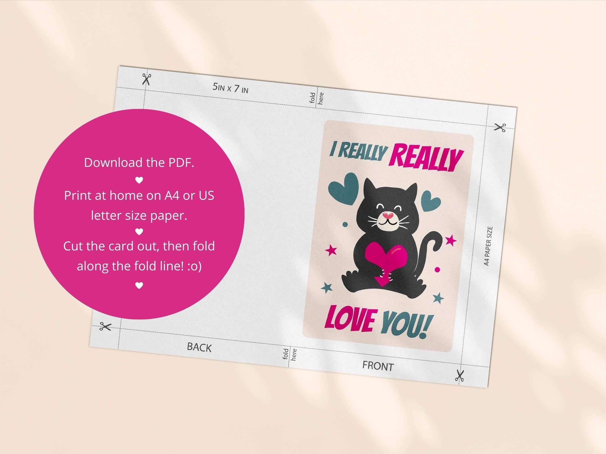 Printable friendship card template - both an A4 and US Letter print template are included in this download.