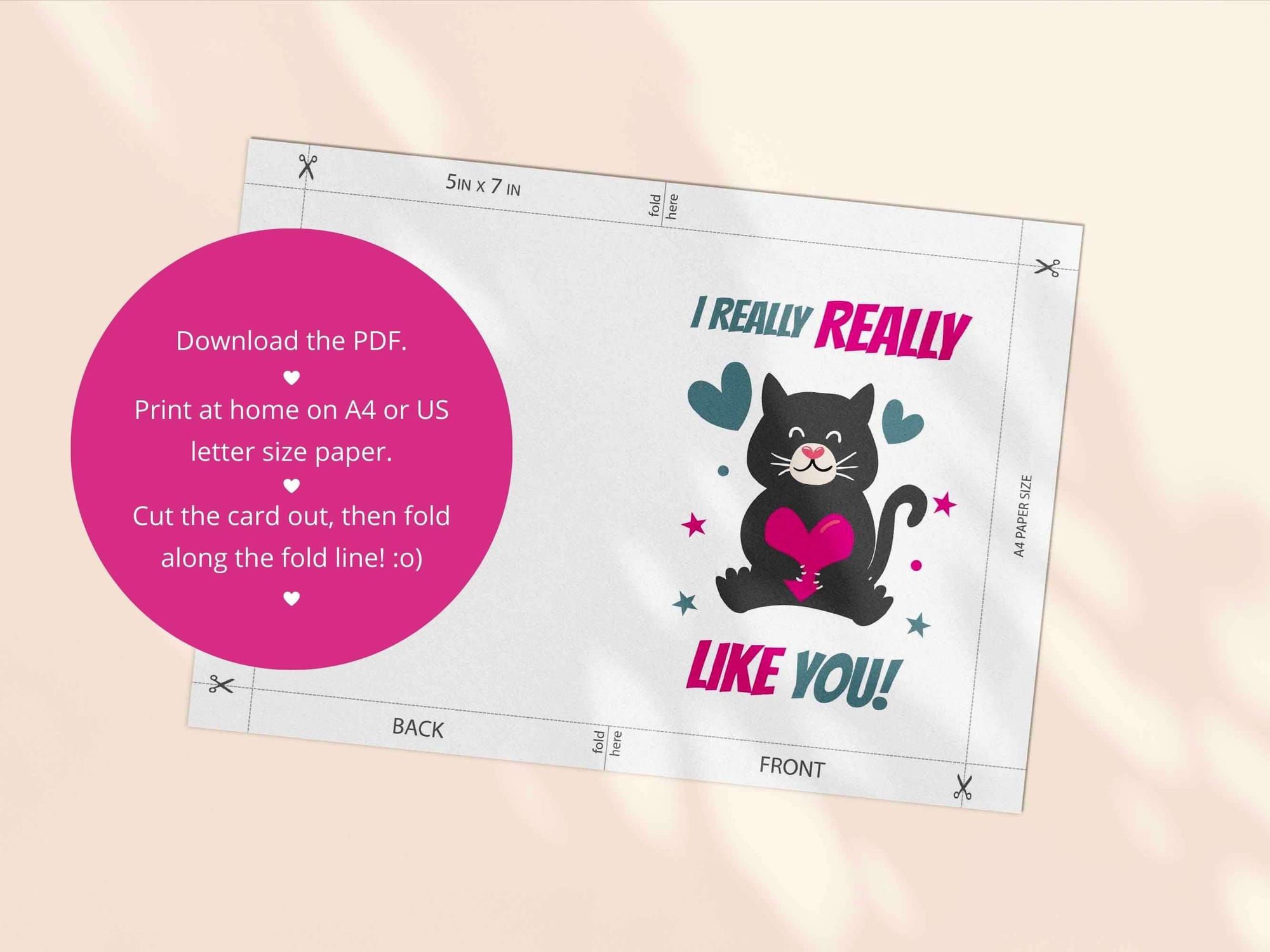 Printable friendship card template - both an A4 and US Letter print template are included in this download.