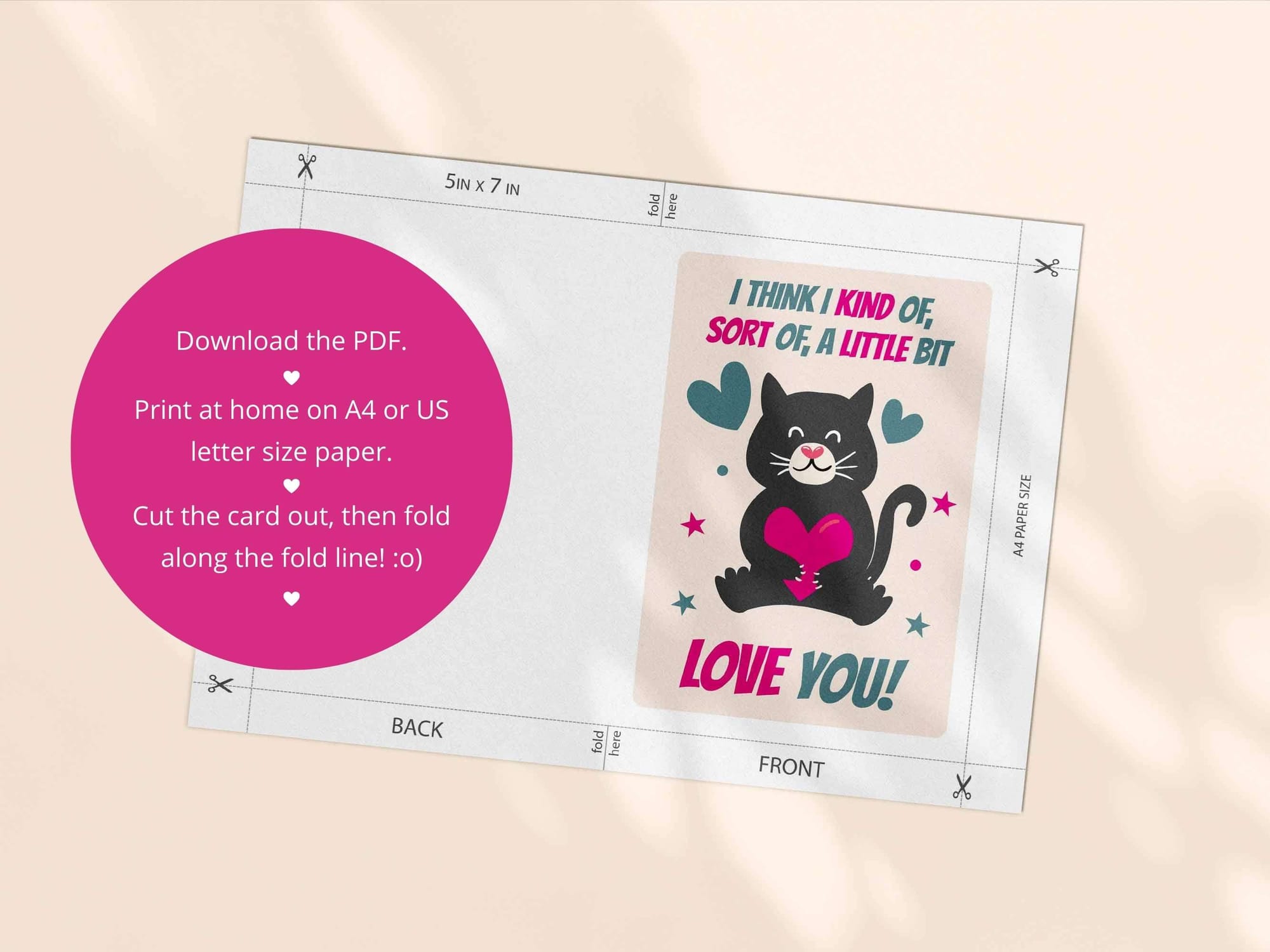 Printable friendship card template - both an A4 and US Letter print template are included in this download.