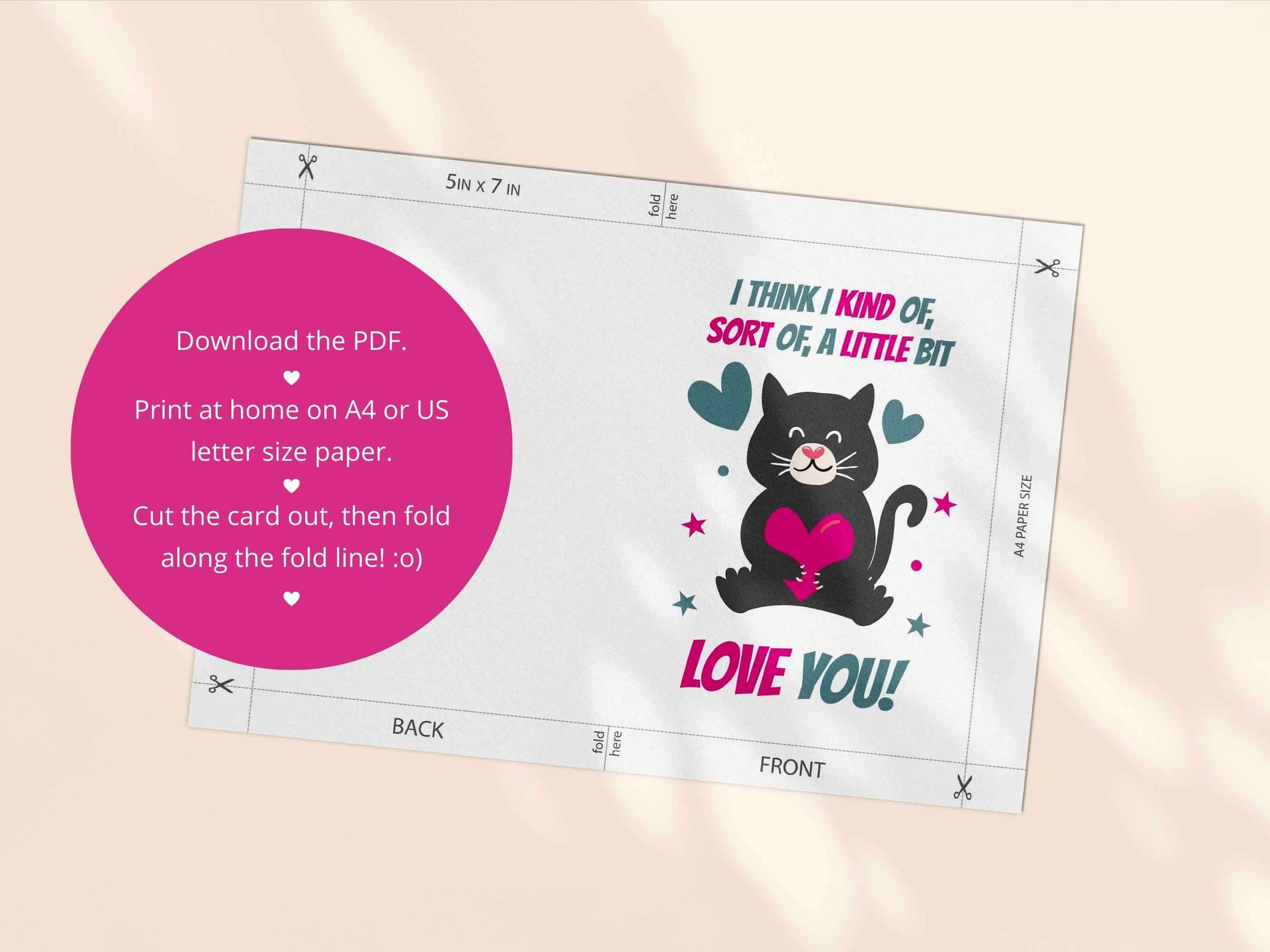 Printable friendship card template - both an A4 and US Letter print template are included in this download.