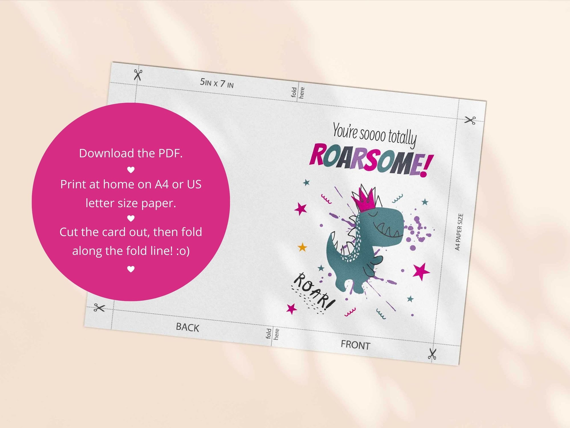 Printable friendship card template - both an A4 and US Letter print template are included in this download.