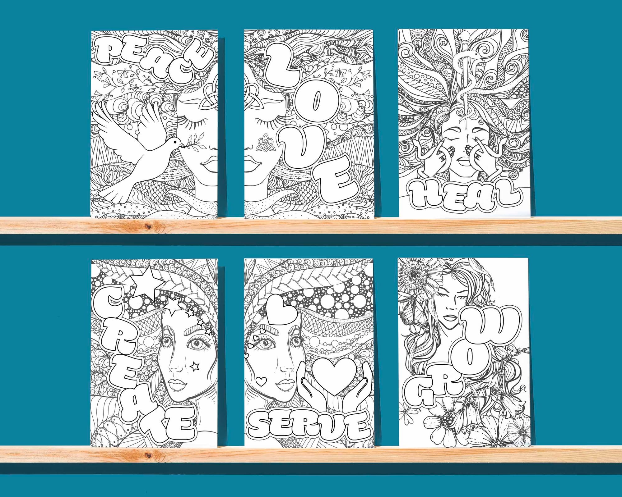 12 printable coloring sheets (pages 1 to 6).