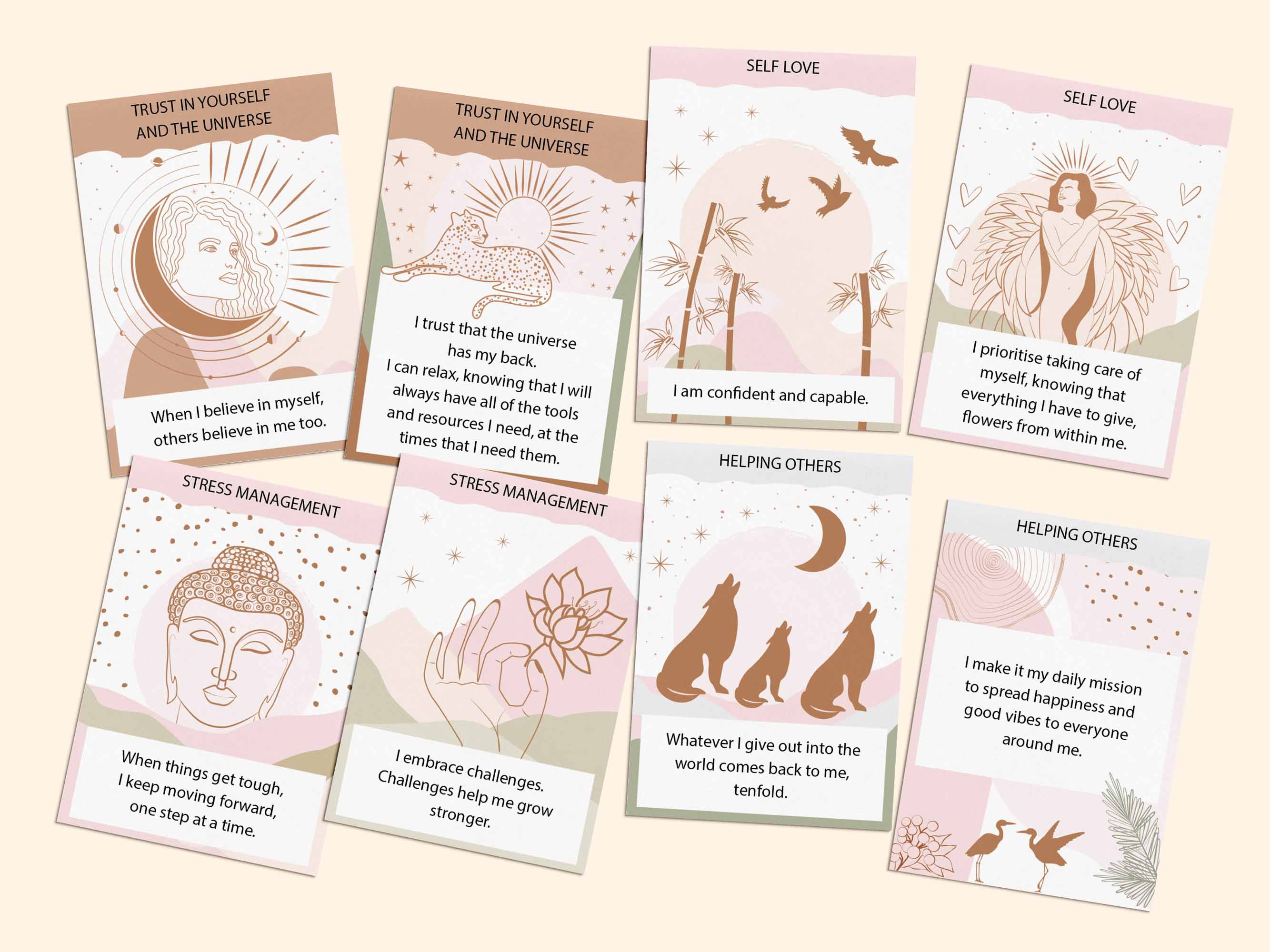 80 boho style printable positive affirmation cards.