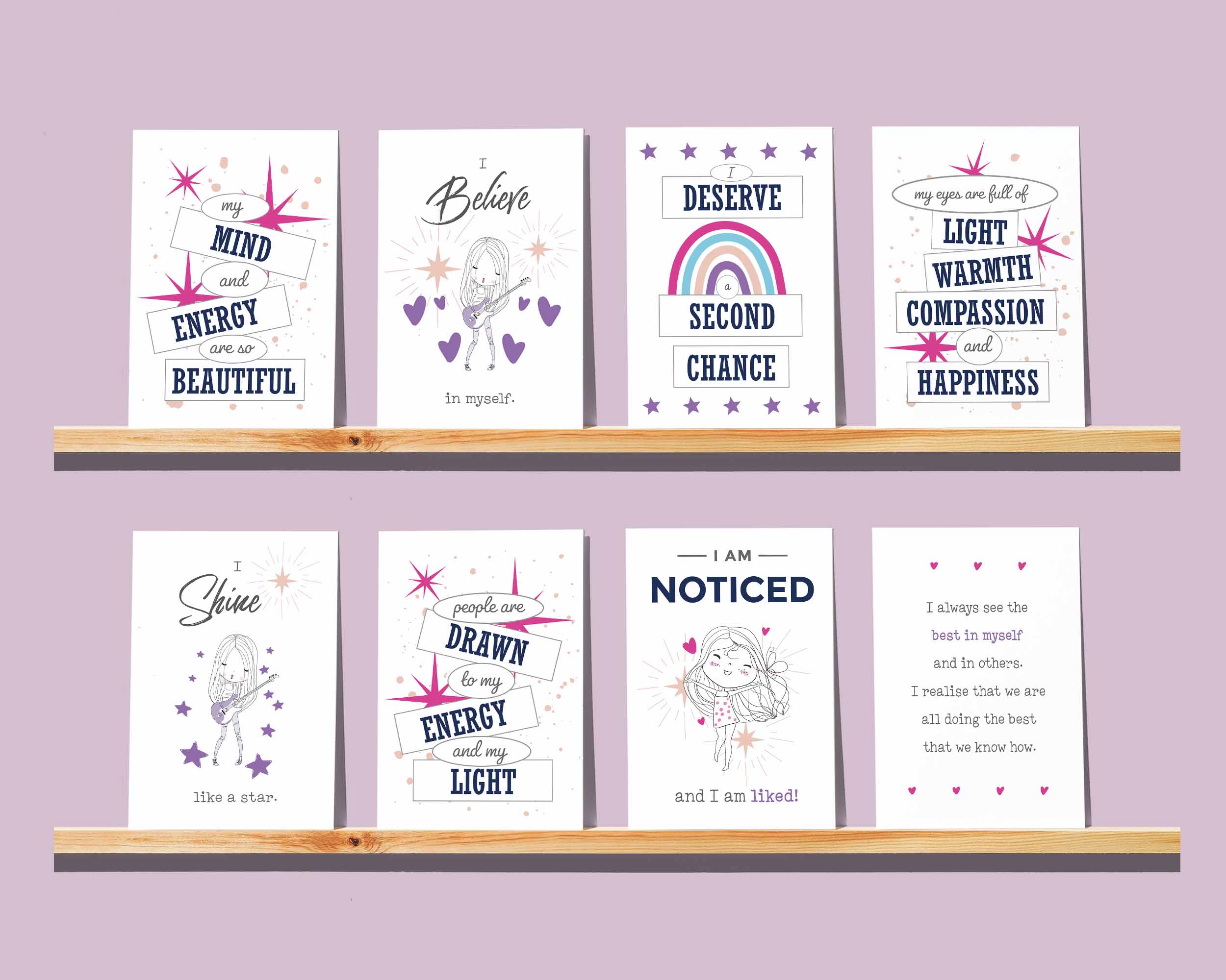 23 printable positive affirmation cards for self love, self care and self worth - in bright and bold colors.