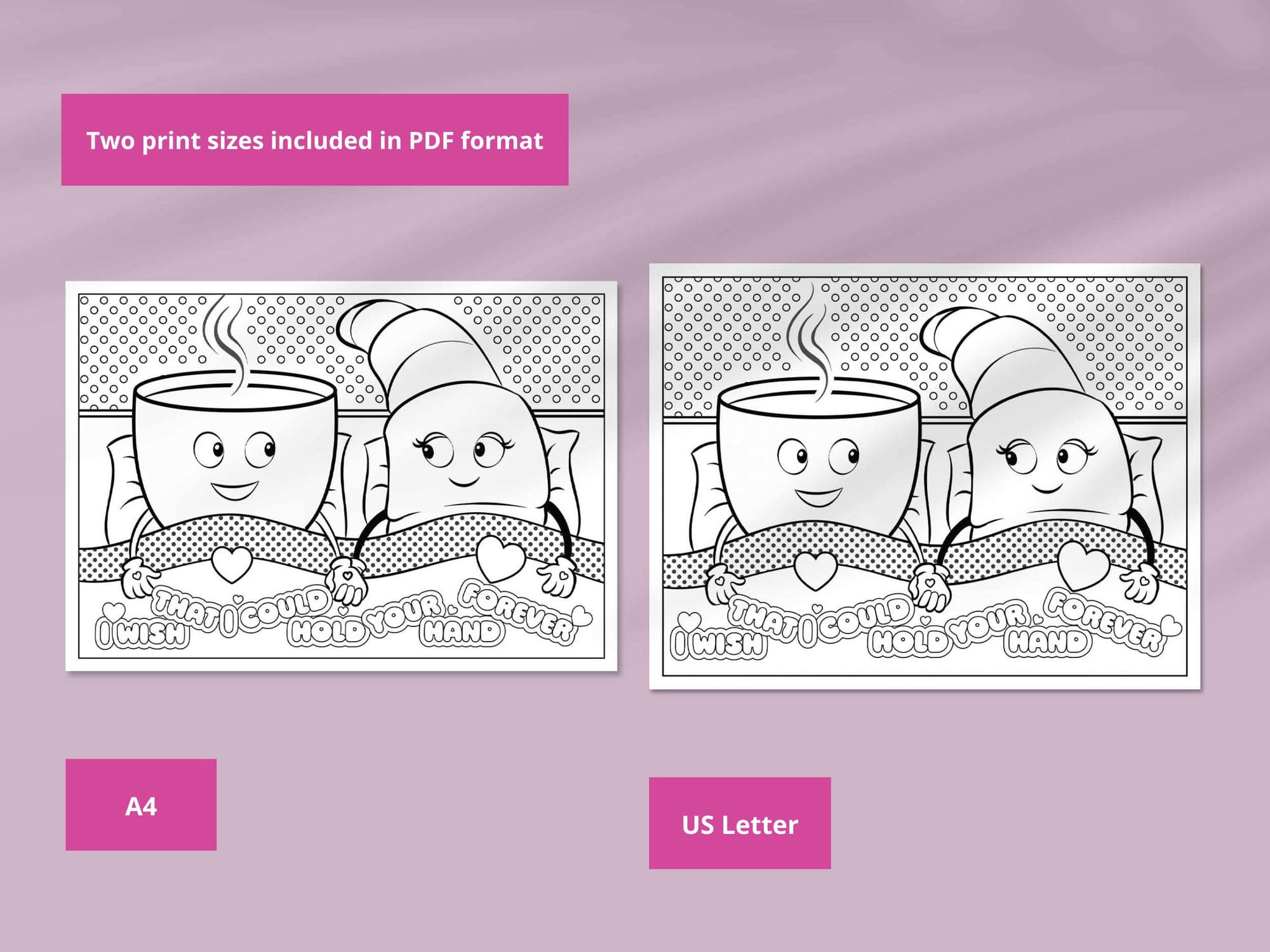 Coloring page is provided in PDF format, and A4 and US Letter print sizes.