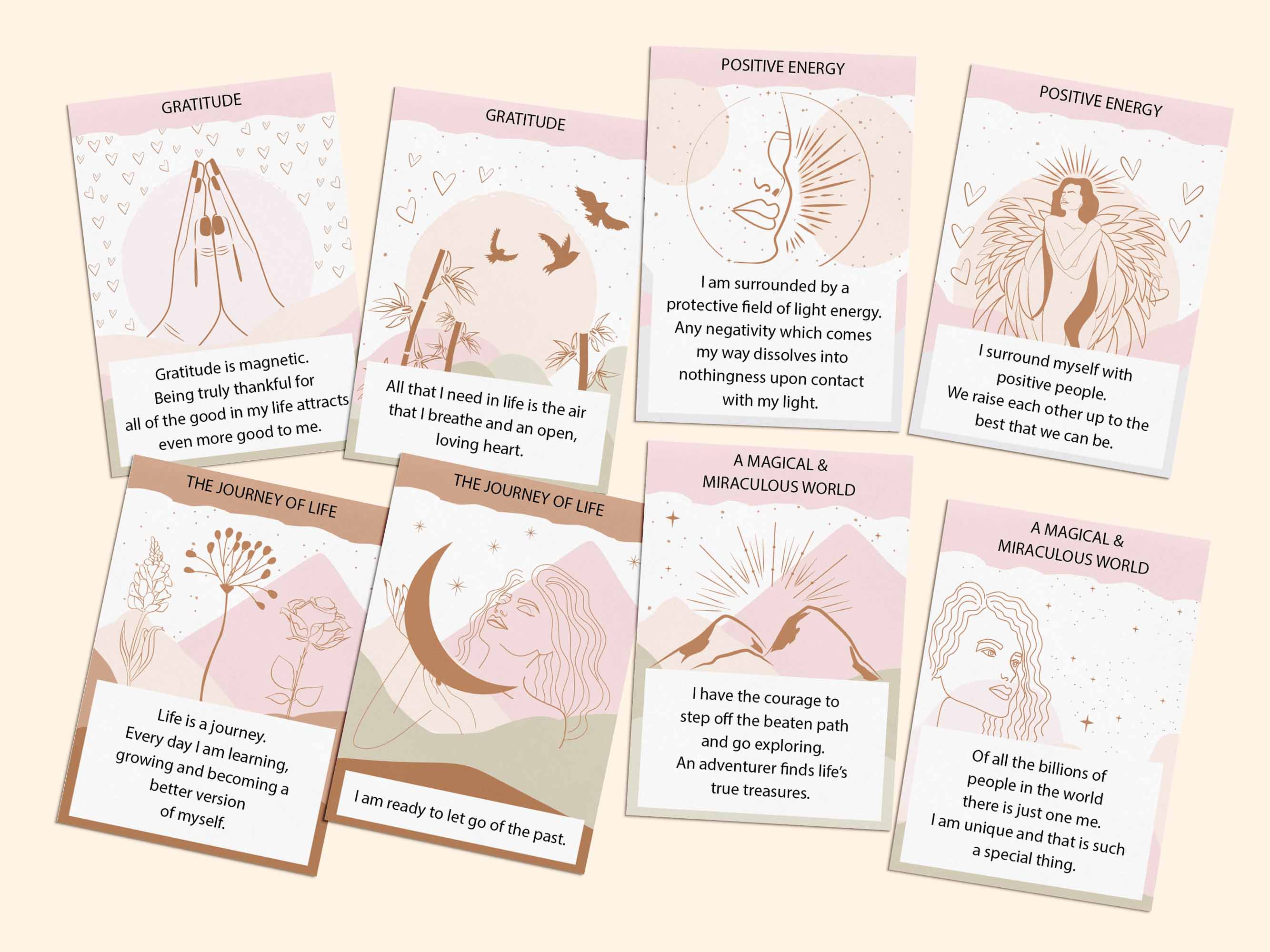 80 boho style printable positive affirmation cards.