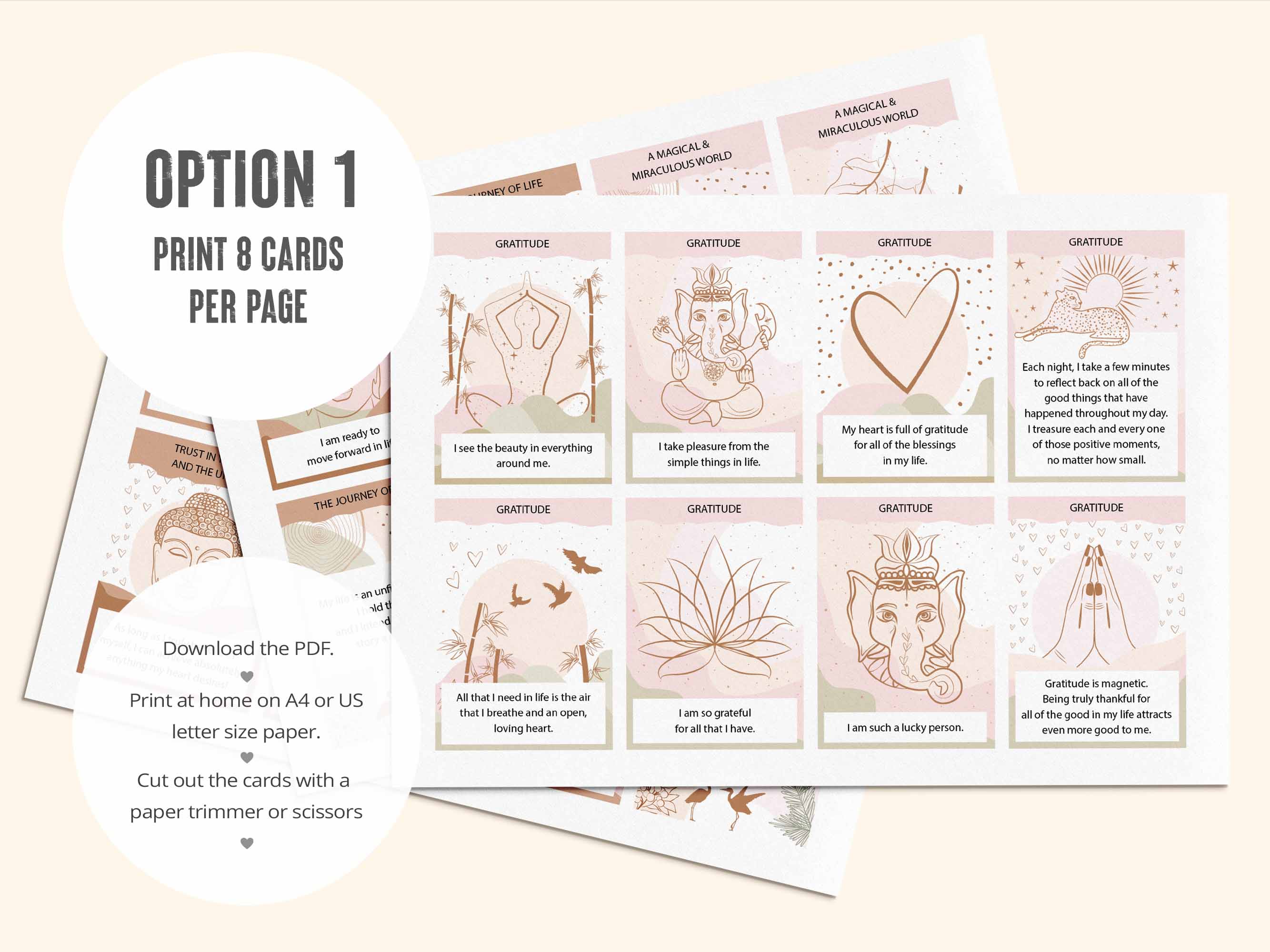 The first PDF has all 80 printable positive affirmation cards laid out 8 per page.