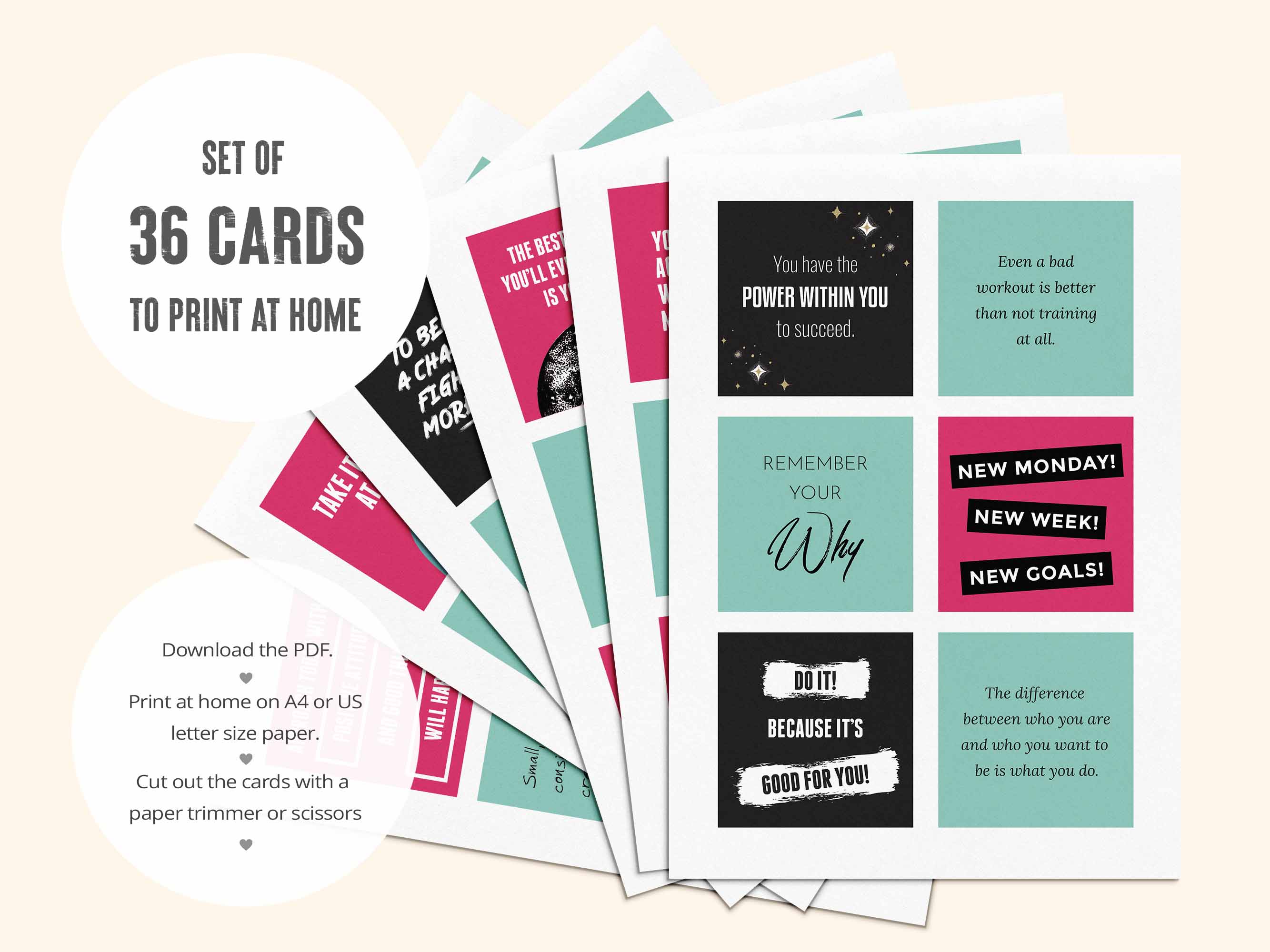 36 printable motivational quote cards.
