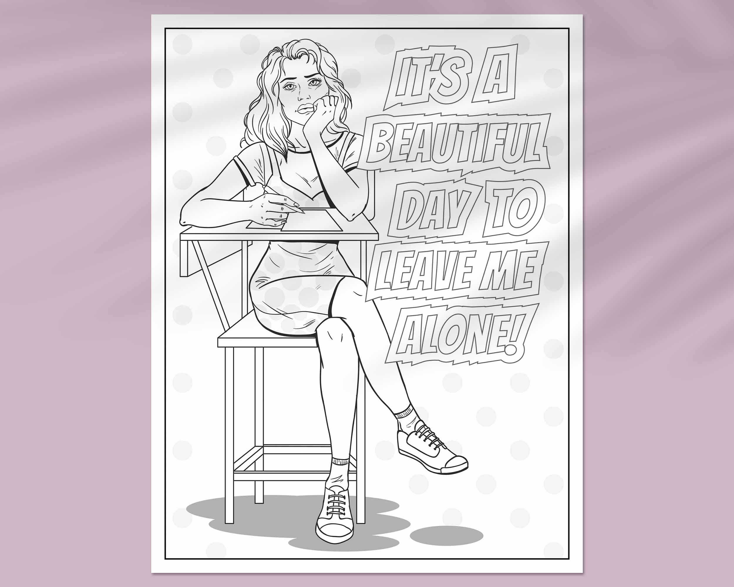 Printable adult sarcastic humor coloring sheet.