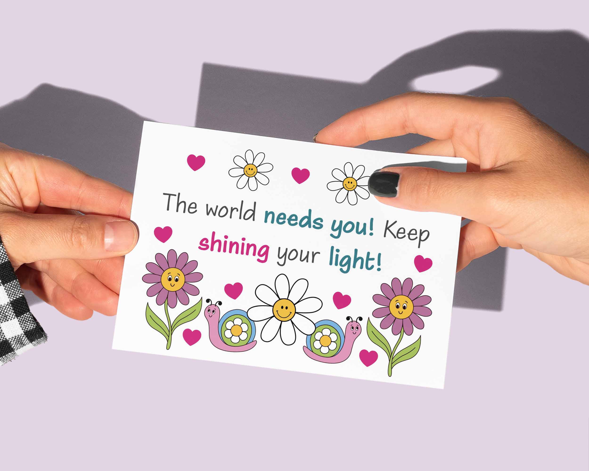 Random act of kindness cards in bright, bold, fun, flower power style.
