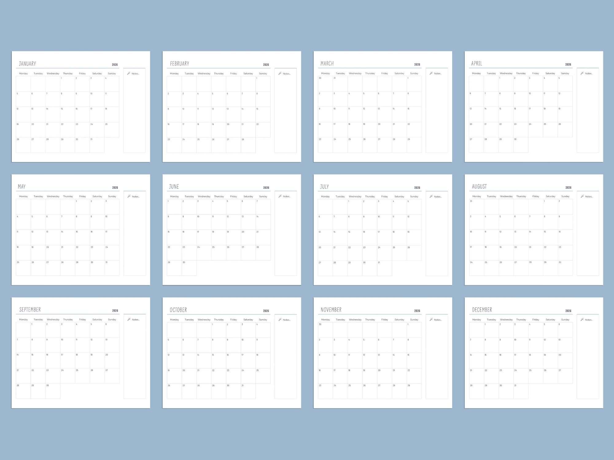 Free 2026 printable desk calendar