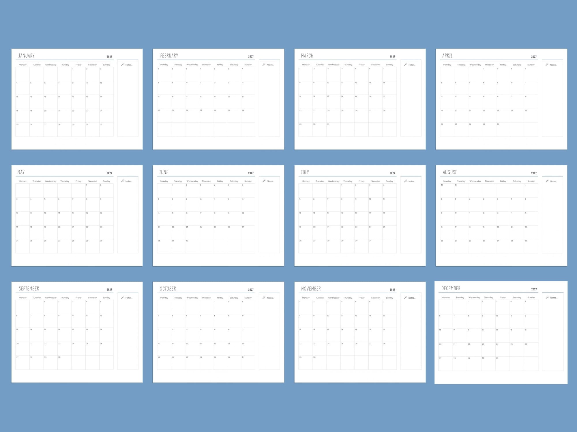 Free 2027 printable desk calendar