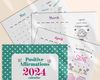 Printable positive affirmation calendar 2024. PDF download. Cute, fun artwork - great for children and young at heart adults!