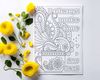 Self-care coloring page with positive quote: I always make time for tea!