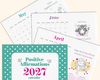 Printable positive affirmation calendar 2027. PDF download. Cute, fun artwork - great for children and young at heart adults!